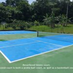 Resurfaced tennis court. Second court is both a pickle ball court, as well as a basketball court Resurfaced tennis court. Second court is both a pickle ball court, as well as a basketball court