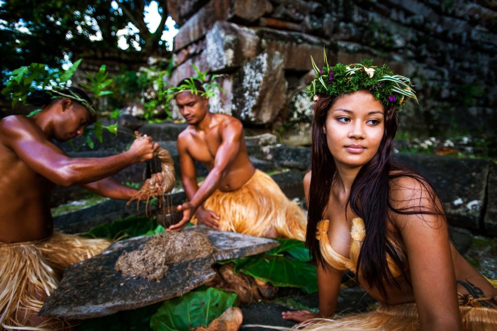 Preparing traditional sakau or kava in Micronesia