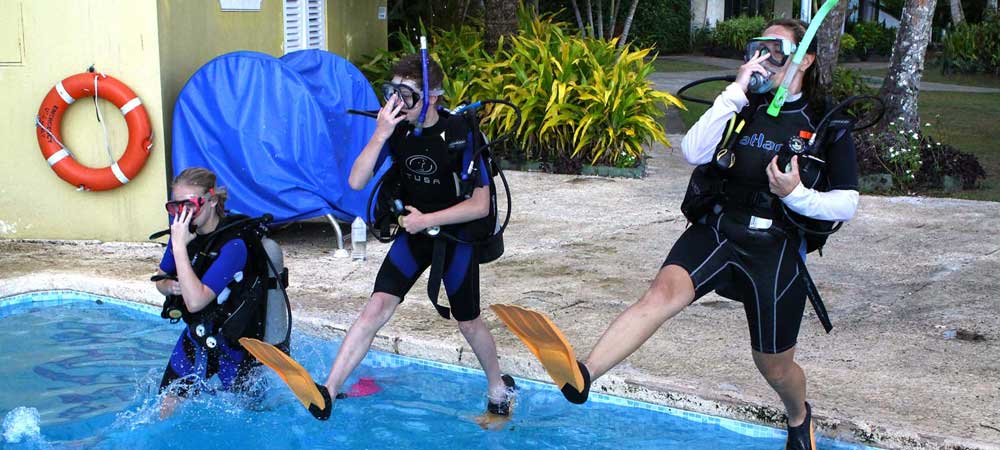 Learning to snorkel at the Fiji Hideaway Resort's beach.