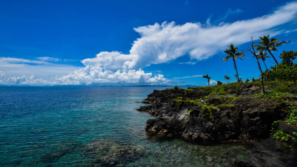 Panoramic view of Taveuni's coastline.