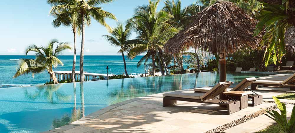 The infinity swimming pool at Tokoriki Island Resort