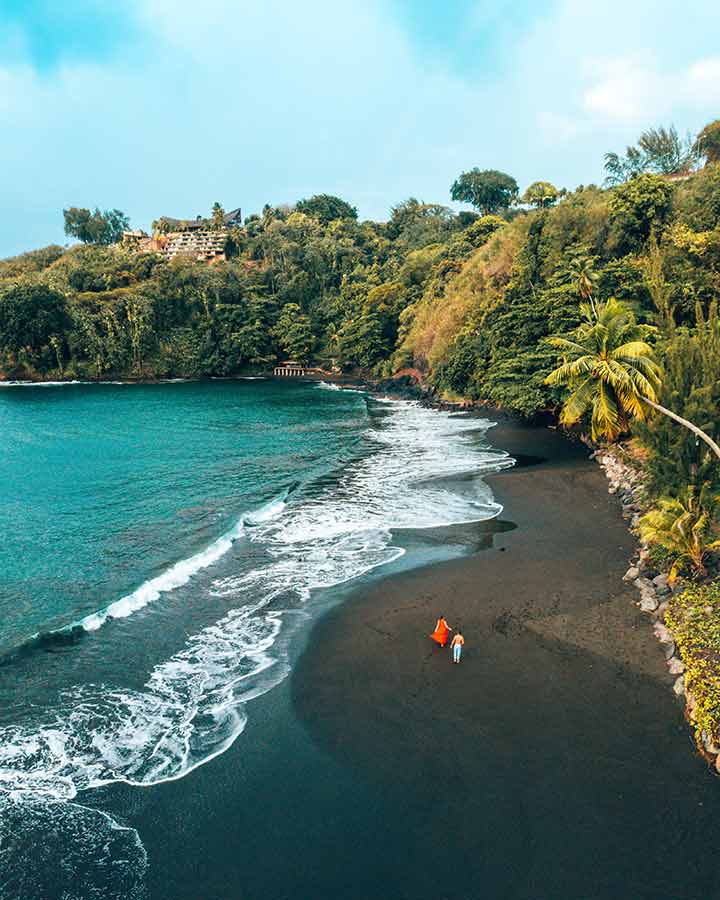 Black sand beach in Tahiti