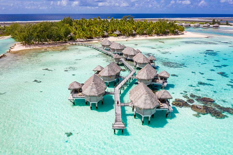 Overwater bungalows in Tikehau