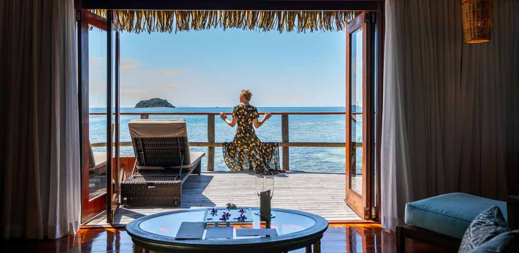 View from overwater bungalow at Likuliku Resort, Fiji