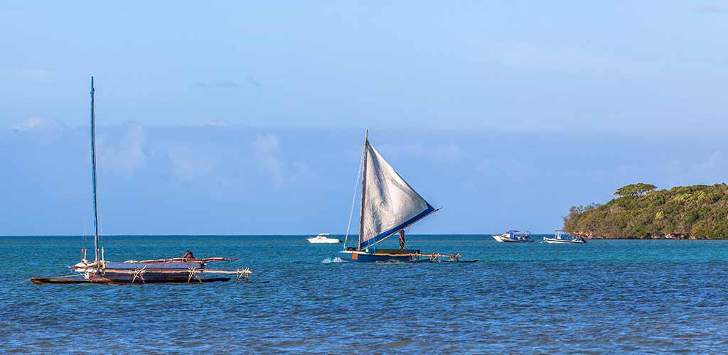 A typical outrigger canoe in New Caledonia