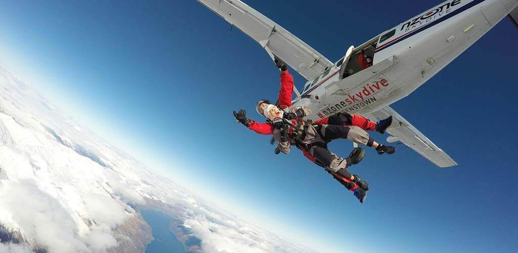 Skydiving over Lake Wakatipu. Pic credit: NZ One Skydive