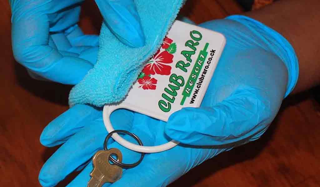 Keys being cleaned with industrial strength disinfectants at Club Raro Resort.