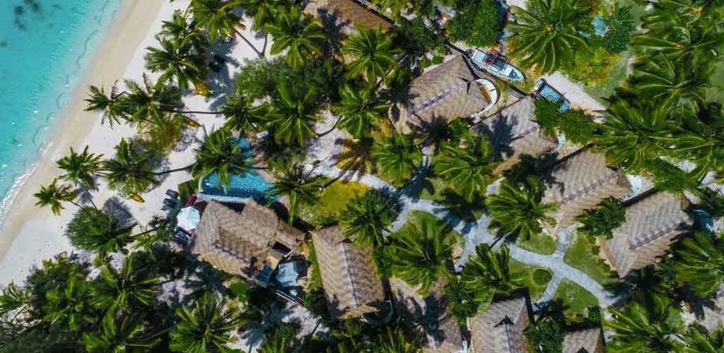 Drone view of the Tamanu Beach Aitutaki 