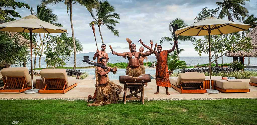 Fijian warriors welcoming travellers to the Nanuku Resort Fiji