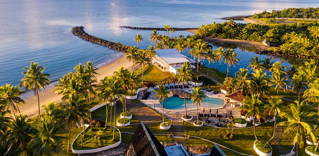 Drone view of the Pearl Resort in Pacific Harbour, Fiji.