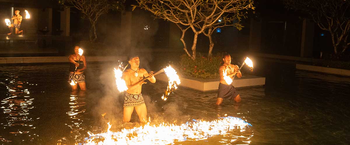 Traditional Fijian fire-dancers at the InterContinental Fiji Golf Resort & Spa