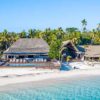 Drone view of resort island in Fiji