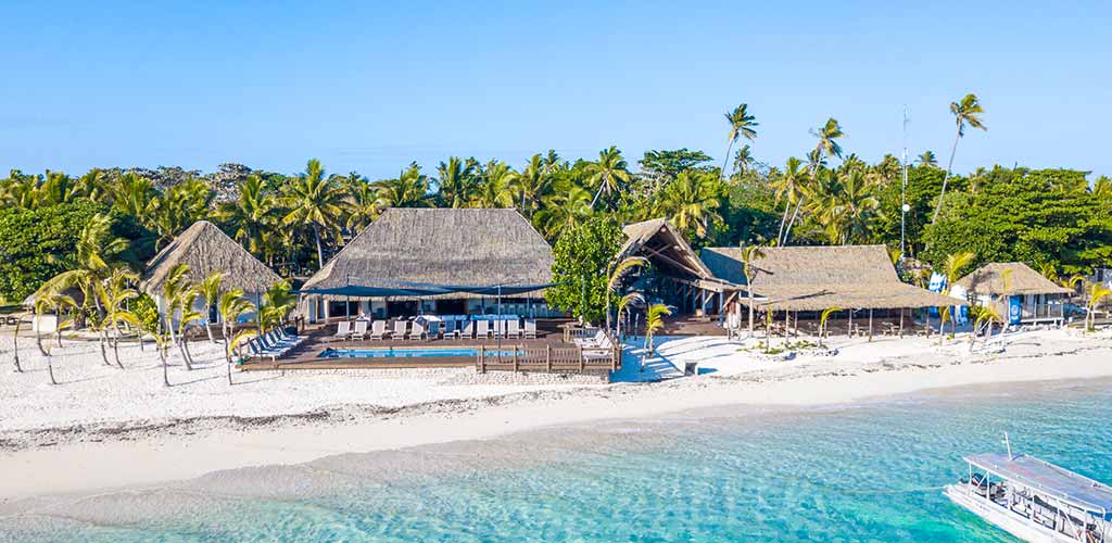 Drone view of resort island in Fiji