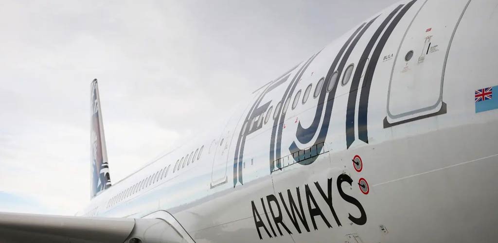 Aft of a Fiji Airways airplane