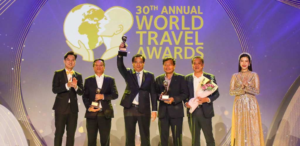 Winners on podium at the World Travel Awards 2023