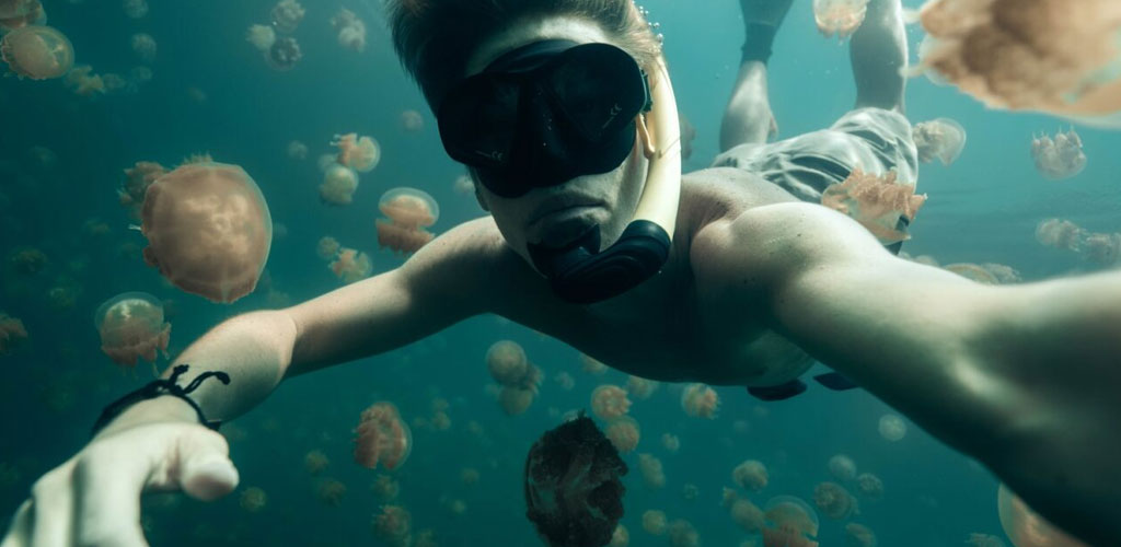 Diving in Jellyfish lake in Palau