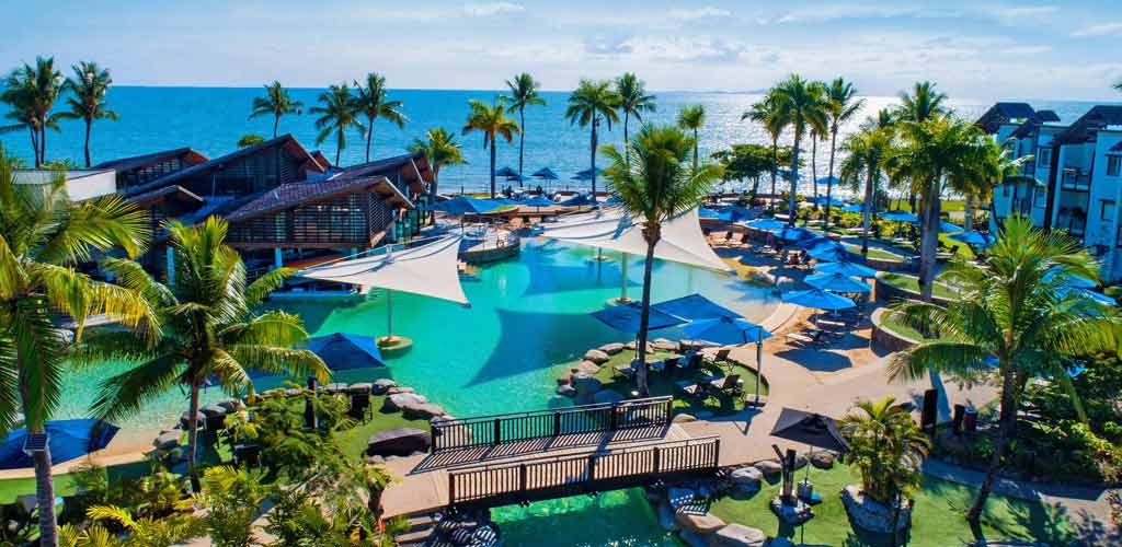 Drone view of the Radisson Blu Resort, Fiji Denarau Island