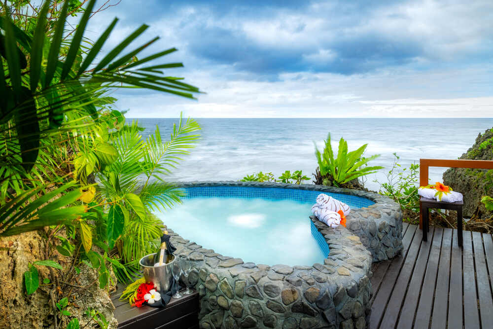 Heart shaped hot tub at Namale Resort